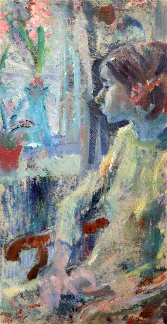 § Poul S. Nielsen (1920-1998) Girl seated in an armchair 29 x 15.5in.